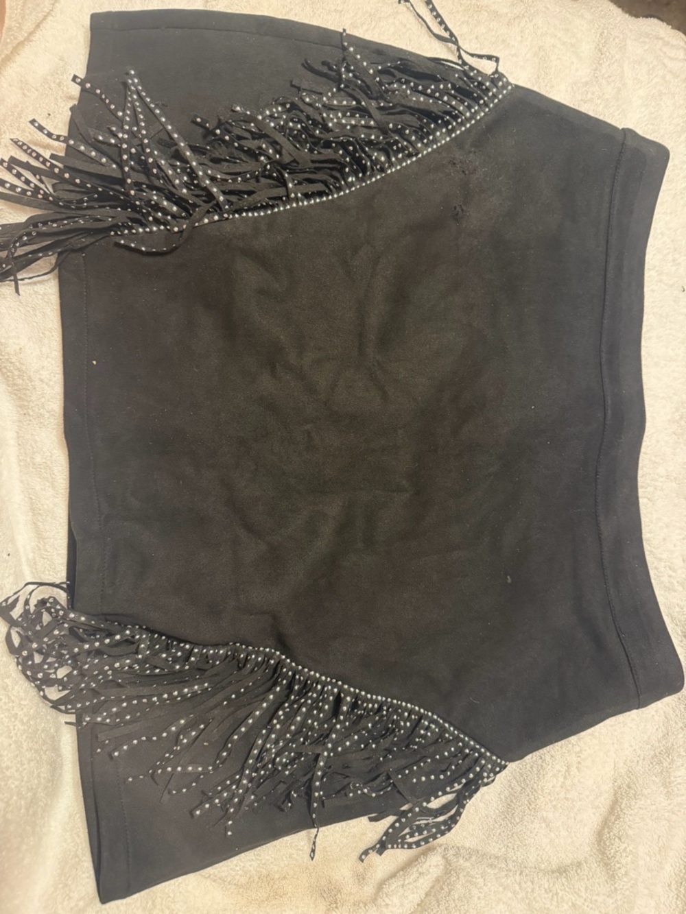 SHEIN Black A-Line Skirt with Fringe and Stud Detail